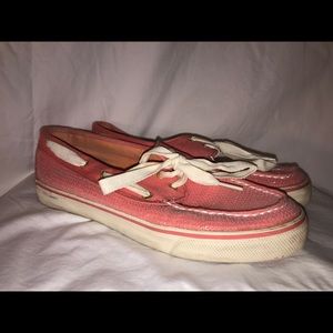 SPERRY Boat Deck Shoes Coral Pink Sequin Size 10M cdw